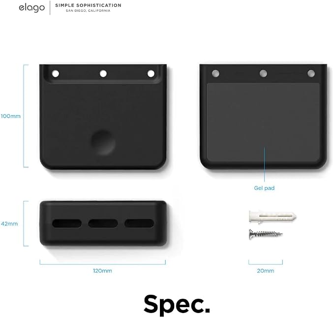 elago Universal Remote Holder Mount Compatible with Apple TV Remote and All Other Remote Controls - Adhesive Tape or Screw Mounting Options, Available Wired Charging [Large] [Black]