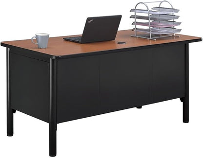nbf signature series Stahl Double Pedestal Office Desk – Durable Cherry Laminate Computer Desk with 4 Lockable Drawers – Modern Executive Desk with File Cabinet – 60" W x 30" D Office Work Desk