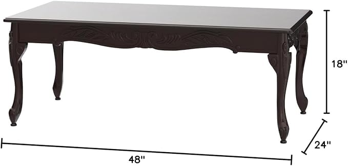 Roundhill Furniture Traditional Ornate Detailing Wood Coffee Table, Dark Cherry