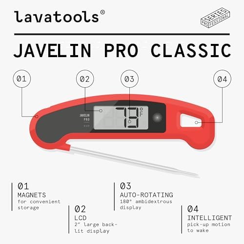 Lavatools Javelin® PRO Classic Ultra-Fast 2-Second Professional Digital Instant Read Meat Thermometer for Grill and Cooking, Auto-Rotating Backlit Display, IP65 Water Resistant – Olive