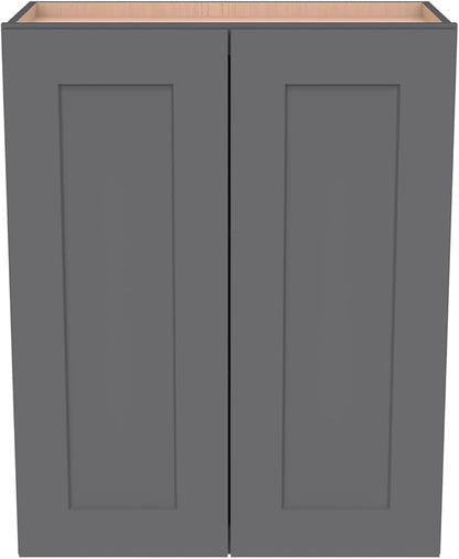 Wall-Mounted Cabinet – Solid Wood Shaker Style Medicine Cabinet with Adjustable Shelves & Soft-Close Doors for Bathroom, Kitchen, and Office Storage (Pebble Gray, 42" W x 12" D x 30" H)