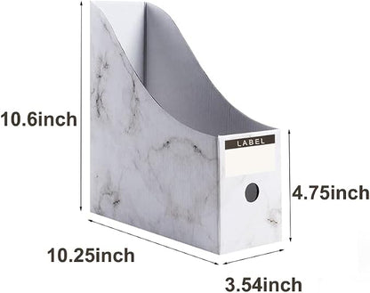 Foldable Desk File Holder Organizer Sturdy Cardboard Magazine Storage Box Document Rack with Blank Label Stickers for Home School Office (15, Marble)