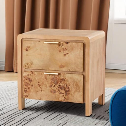 COZAYH Fully Assembled Farmhouse Nightstand with Drawer, Distressed Wood Retro Accent Bedside Table, Small Nightstand Organizer, Mid Century Modern End Table for Bedroom, Rustic, Burl