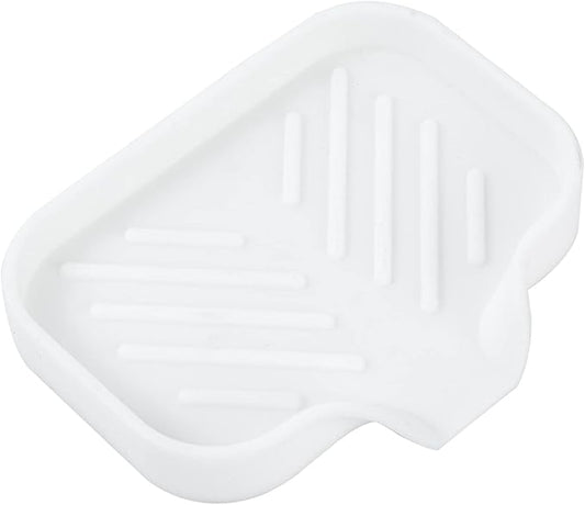 MicoYang Silicone Soap Dish with Drain Spout, Self-Draining Sink Organizer Tray for Bathroom and Kitchen, Sponges, Dispensers and Soap Holder, Non-Slip and Dishwasher Safe, White (Compact, 4.9"×3.2")