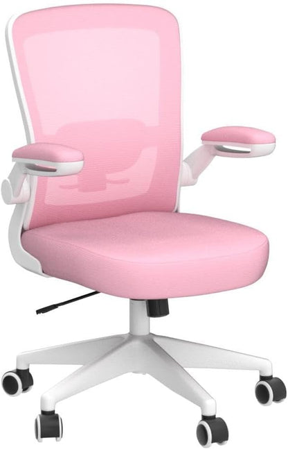FelixKing Office Chair, Ergonomic Desk Chair Breathable Mesh Chairs Adjustable High Back Lumbar Support Flip-up Armrests, Executive Rolling Swivel Comfy Computer Chairs Home Office Pink