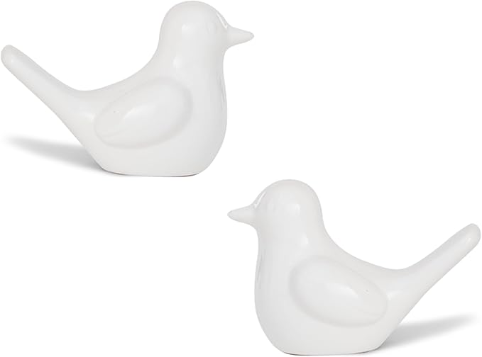 Artconal Small White Bird Statue Ceramic 2-Piece Set, 3¾ inch Cute Knick Knack for Home Office Shelf Desk Decor