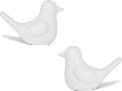 Artconal Small White Bird Statue Ceramic 2-Piece Set, 3¾ inch Cute Knick Knack for Home Office Shelf Desk Decor