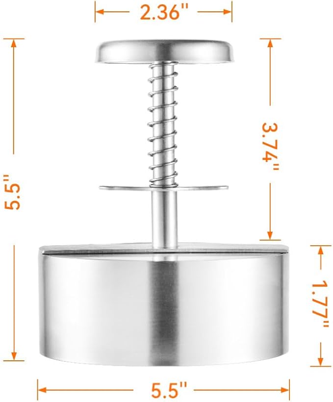 Brigii 304 Stainless Steel Burger Press,Hamburger Patty Maker, Heavy Duty Stainless Steel Burger Press for Ground Beef, Burgers (Dishwasher Safe) (BP01 PRO-5.5")