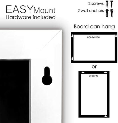 Loddie Doddie Magnetic Chalkboard Sign - 11 x 14 in, White Frame, Mounting Hardware - Easy-Erase Message Center - Magnetic Bulletin Board for Photos - Chalk Board Calendar for Wall Organization