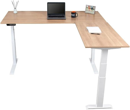 Stand Up Desk Store Triple Motor Electric L-Shaped Corner Standing Desk with EZ Assemble Frame (White Frame/Natural Walnut Top, 71" W x 71" D)