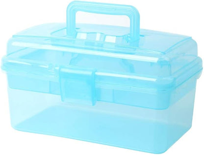 BangQiao Multipurpose Plastic Art and Craft Supply Storage Container Bin Case with Removable Tray and Handle, First Aid Box Organizer, Clear&Blue