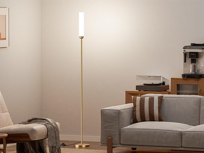 Ambimall LED Floor Lamp with Remote Control, 65" Standing lamp with Stepless Adjustable 3000K-6500K Colors & 30-100% Brightness, Foot Switch(Gold) (Pack of 2)