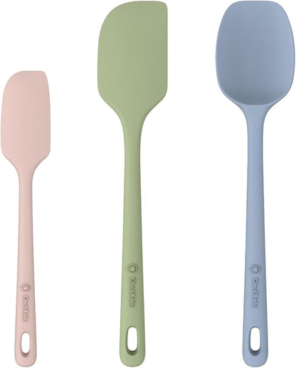 ChefAide 3 Pieces Silicone Spatula Set, Food Grade Rubber Spatula, Upgrade Strong Handle with Ergonomic Grip, Heat Resistant for Nonstick Cookware, Cooking