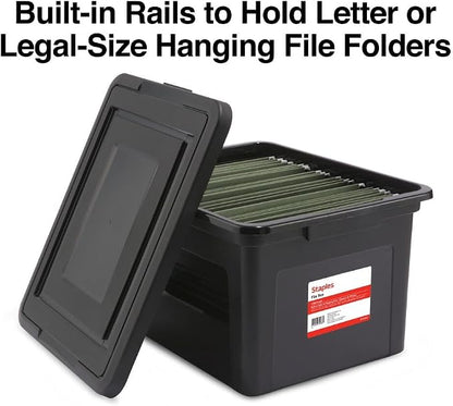 STAPLES File Box Plastic File Box Snap, Letter/Legal Size, Black, 2/Pack