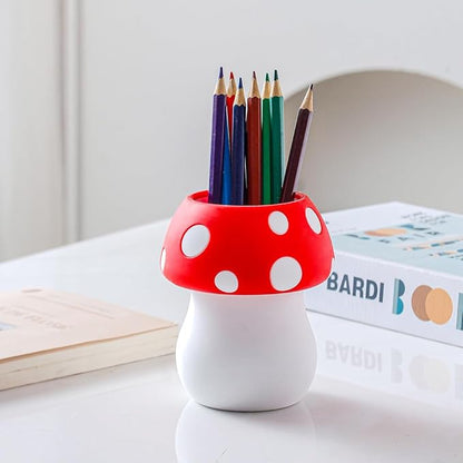 Silicone Pen Holder Cactus Pencil Holder Cute Pens Cup for Desk for Kids Office Decor Desk Accessories Pen Pot Desk Organizer (Red Mushroom)