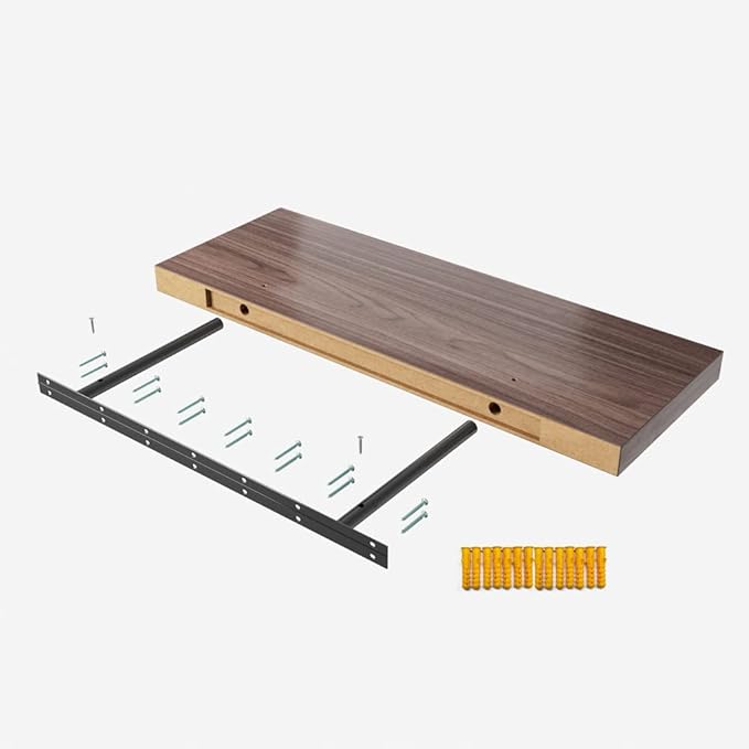 JPND Floating Shelf, Set of 2 Wall Shelf, 24 in W x 12.75 in D x 2 in H Wooden Floating Wall Shelf with Invisible Brackets for Living Room/Bedroom/Bathroom/Kitchen Storage and Decor, Walnut