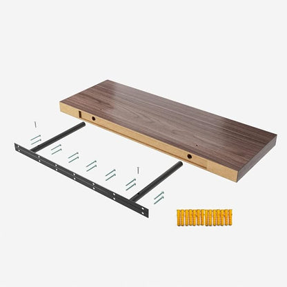 JPND Floating Shelf, Set of 2 Wall Shelf, 24 in W x 12.75 in D x 2 in H Wooden Floating Wall Shelf with Invisible Brackets for Living Room/Bedroom/Bathroom/Kitchen Storage and Decor, Walnut