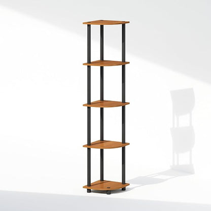 Furinno Turn-N-Tube Storage Shelves, 5-Tier Book Shelf, Corner Shelf, Toolless Open Shelves, for Organization and Storage, Living Room, Home Office, Hallway, Bedroom, Light Cherry