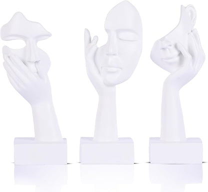 oliruim 3 Pcs Thinker Small Statue Set - White Art Abstract Home Accent Figurines for Decor Woman Apartment Bookshelf Floating Shelf Coffee Table Office Desk Bathroom Counter Decor (3 Pcs White, 6")