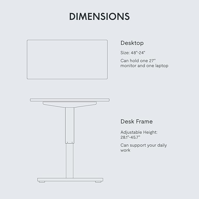 FLEXISPOT EN1 One-Piece Standing Desk with 1-Inch Thick Desktop, 48"x24" Electric Height Adjustable Desk for Home Office & Multi-Device Workstations, White