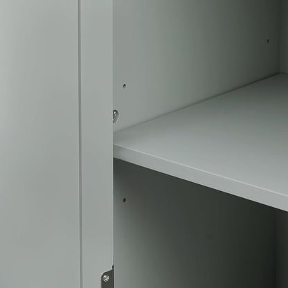 Polibi Tall Storage Cabinet with 3 Drawers, 3-Tier Adjustable Shelves & 2 Doors, Floor Freestanding Linen Cabinet for Bathroom, Living Room, Grey