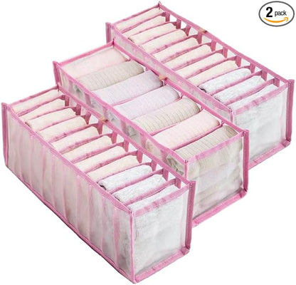 3 Pack Drawer Organizer for Underwears, Sock,Tie Foldable Closet Organizer Drawer Soft Fabric Dresser Drawer Divider Bins for Underwear Socks Ties (Pink, 3PCS Underware+Socks)