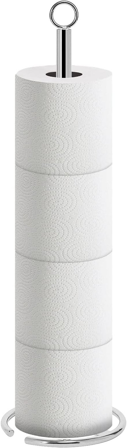 NearMoon Bath Toilet Paper Holder Stand, Freestanding Tissue Paper Storage with Reserve, Space Toilet 4 Rolls Holder for Bathroom/Kitchen Countertop-All Metal (1 Pack, Chrome Finish)