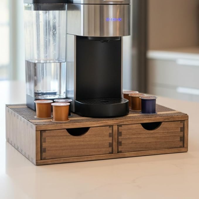 DDYURI Coffee Pods Storage Drawer Holder for Capsules - Multi Functional Desk Organizer Drawers For K cups Coffee Maker Brew - Kitchen Mini Wooden Box Chest Sideboard Counter Organization CF1D2C Dark