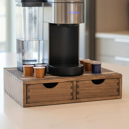 DDYURI Coffee Pods Storage Drawer Holder for Capsules - Multi Functional Desk Organizer Drawers For K cups Coffee Maker Brew - Kitchen Mini Wooden Box Chest Sideboard Counter Organization CF1D2C Dark