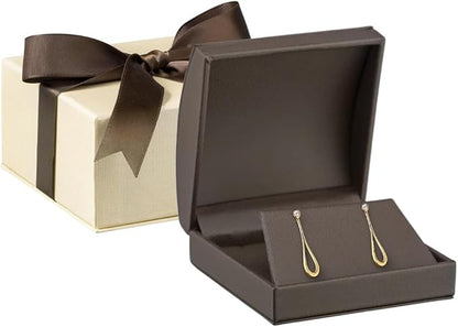 Dome-Shape Leather Large Earring/Pendant/Neckless Box for Men & Women - Earring Box for Earrings, Studs, Necklace/Pendant - Jewelry Gift Box Cream Ribbed Outer Box & Matching Bow Ribbon