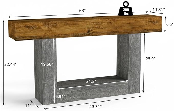Spaco 63'' Long Console Table,2 Tier Farmhouse Entryway Table Sofa Table with Storage,Wood Behind Couch Table for Living Room, Hallway,Foyer (Rustic Brown w/Grey Leg)