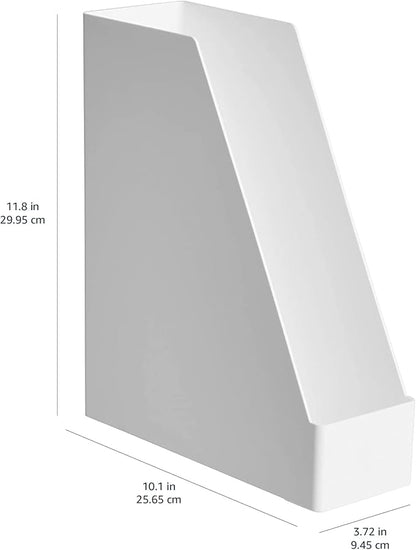 Amazon Basics Rectangular Plastic Desk Organizer, Magazine Rack, White, 2-Pack