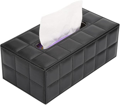 KINGFOM Rectangular Tissue Box Cover, Imitation Suede PU Leather Tissue Box Holder, Facial Napkin Paper Dispenser for Home Office Car Automotive Decoration with Magnetic Bottom(Soft Black)