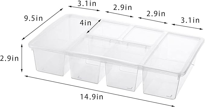 MANO 2 Pack Divided Veggie Tray with Lid - 5 Compartment Clear Snack Containers for Fridge, Stackable Produce Saver Storage for Fruits, Vegetables, Meat & Fish