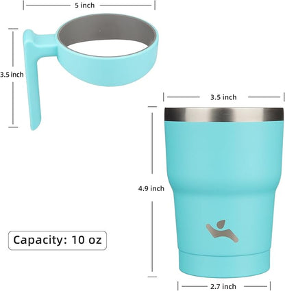 10 oz Tumbler with Handle and 2 Straw 2 Lid, Insulated Water Bottle Stainless Steel Vacuum Cup Reusable Travel Mug,Turquoise