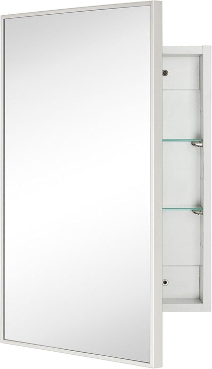 TEHOME 16.5'' x 24'' Polished Nickel Recessed and Surface Mount Bathroom Medicine Cabinet with Mirror Square Cornered Metal Framed Rounded Rectangle Medicine Cabinet Mirror
