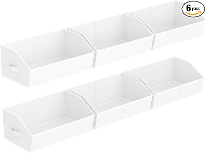 Homsorout Storage Bins for Shelves - Large Trapezoid Closet Shelf Organizer, Fabric Organization Bins with Handles, Storage Baskets for Clothes, Towel, Purse, 6 Pack, White