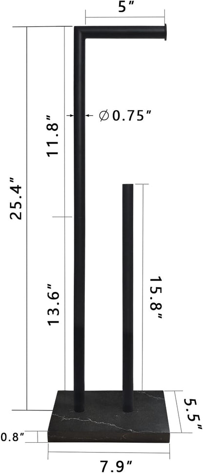 Gzila Free Standing Toilet Paper Holder Stand with Reserve, Heavy Weighted Marble Design Base SUS304 Stainless Steel… (Black)
