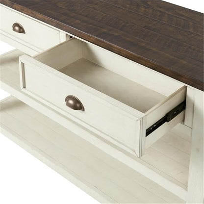 Martin Svensson Home Solid Wood Sofa Console Table, Cream White with Brown Top