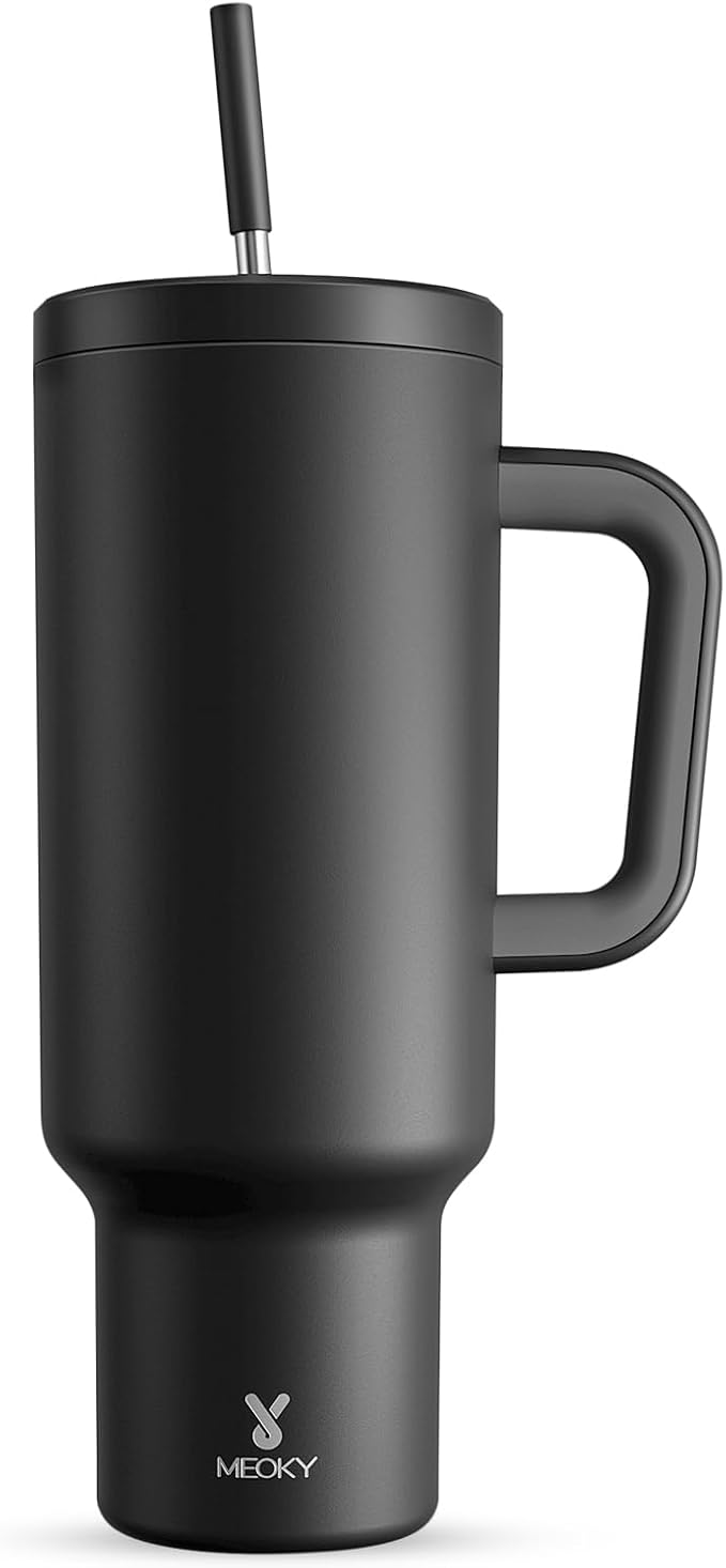 Meoky 50 oz Tumbler with Handle, Tumbler with Lid and Straw, Insulated Stainless Steel Travel Mug, 100% Leak-proof, Keeps Cold for 36 Hours or Hot for 12 Hours (Night)