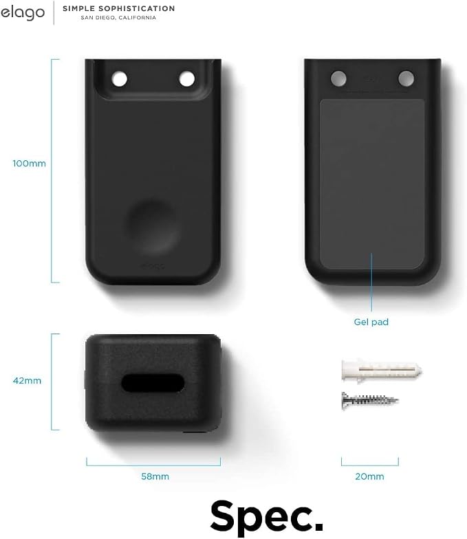 elago Universal Remote Holder Mount Compatible with Apple TV Remote and All Other Remote Controls - Adhesive Tape or Screw Mounting Options, Available Wired Charging [Medium] [Black]