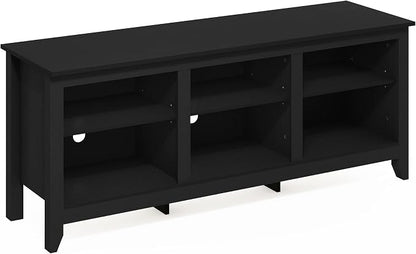 Furinno Jensen TV Stand for TV up to 65 Inch, 2-Tier Black Entertainment Center, TV Console with Cable Management, for Living Room, Bedroom, Dark Americano