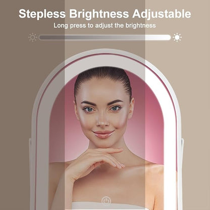 YEKKOPT Rechargeable Vanity Mirror with Lights,10"×7.8" Arched LED Makeup Mirror with Lights, Smart Touch Control Dimmable 3 Modes Light up Mirror for Dorm Desk Dressing Room,Gift for Women