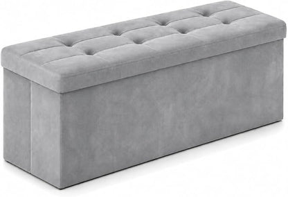 ALASDO 43 Inch Folding Storage Ottoman Bench with Hidden Storage, Velvet Storage Ottoman Foot Rest Stool, End of Bed Bench for Bedroom, Living Room, Entryway and Closet, Dark Gray