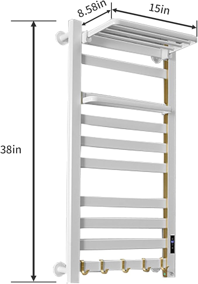 Heated Towel Rack for Bathroom Towel Warmer Racks Wall Mounted with Shelf,Timer & Temperature Multi-Level Adjustments with 10 Bars for Bathroom Shower Hot Tub(White)