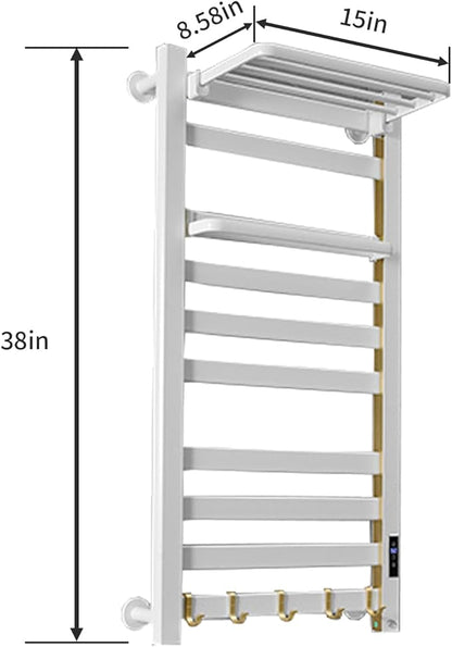Heated Towel Rack for Bathroom Towel Warmer Racks Wall Mounted with Shelf,Timer & Temperature Multi-Level Adjustments with 10 Bars for Bathroom Shower Hot Tub(White)