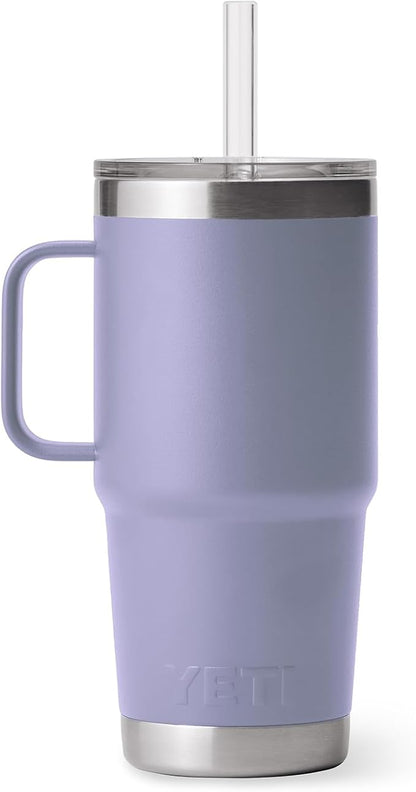 YETI Rambler 25 oz Tumbler with Handle and Straw Lid, Travel Mug Water Tumbler, Vacuum Insulated Cup with Handle, Stainless Steel, Cosmic Lilac