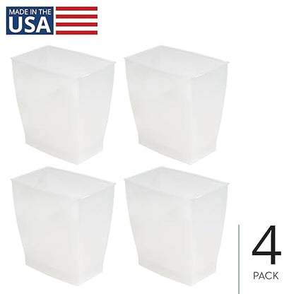 iDesign Small Plastic Bathroom Trash Can, Slim Rectangle Garbage Bin for Bedroom, Office, Dorm, 4-Pack, Frost
