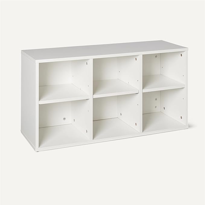 Amazon Basics Shoe Storage Bench with Cushion, 6 Cubbies, Adjustable Shelves, White