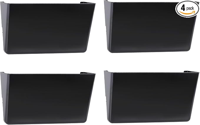 EASEPRES 4 Pack Black Single Pocket Hanging File Organizer, Plastic Wall Mount Paper Mails Magazines Holder, Mounted Folder Bins for Office, School and Home, 12.99x4.13x7.48 inches